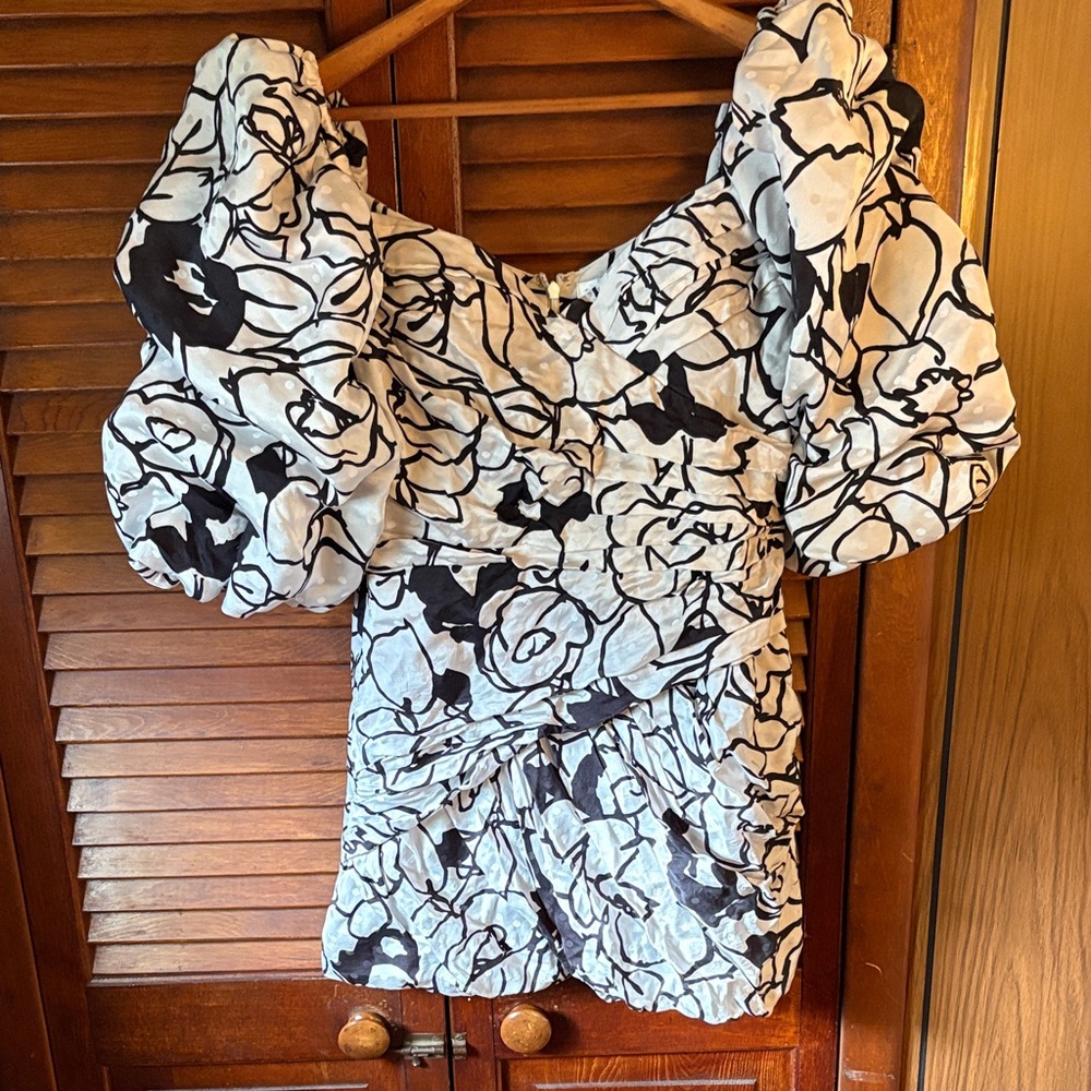 Ronny Kobo Collection Black and White Floral Blouse